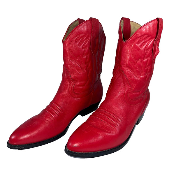 Jasper Blass Plum Leather Cowboy Boots Women's 7.5 (US) Red 1" Heel Festival - Picture 1 of 12